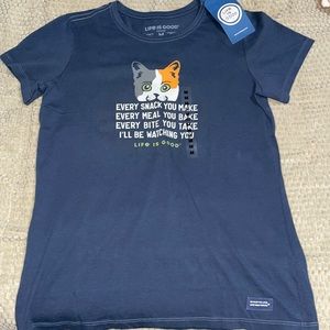Life is Good medium Blue cat shirt nwt